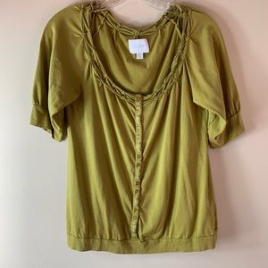 Anthropologie Deletta Moss Green Button Front Top